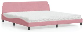 Cama com colchão 200x200 cm veludo rosa