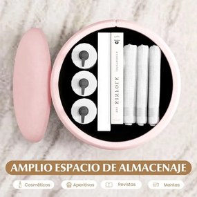 Conjunto de 2 Pufes redondos estofados com 32 L e 21 L de espaço de arrumação e assento almofadado com esponja Rosa