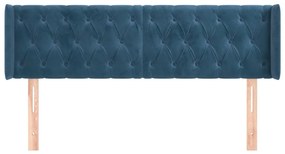 Cabeceira de cama c/ abas veludo 163x16x78/88cm azul-escuro