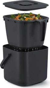 Cubo de compostagem à prova de odores com tampa e pega, 7 L, 24 x 20 x 19,5 cm, preto
