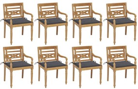 vidaXL Cadeiras Batávia com almofadões 8 pcs madeira de teca maciça