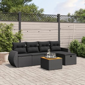vidaXL 6 pcs conjunto sofás de jardim c/ almofadões vime PE preto