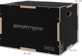 Caixa Pliométrica com 3 Alturas Diferentes para Treino de Força em Casa Ginásio CrossFit Carga 120 kg 61x51x41 cm Preto