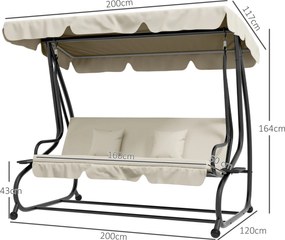 Banco Baloiço de Jardim 3 Lugares Convertível em Cama com Toldo Ajustável e 2 Almofadas  200x120x164 cm Creme