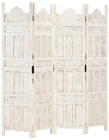 Biombo esculp. mão 4 painéis 160x165cm mangueira maciça branco