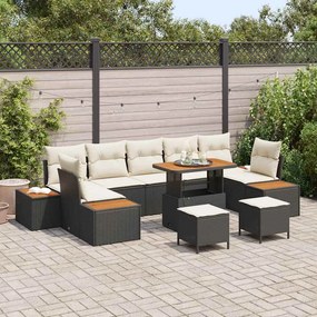 Conjunto de Sofás de Jardim vidaXL com Almofadas Preto Rattan Poliéster Acácia
