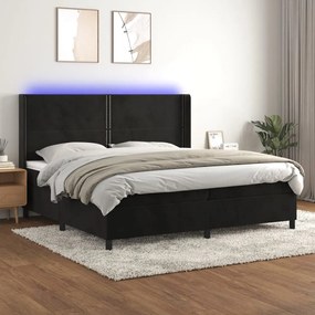 vidaXL Cama box spring c/ colchão/LED 200x200 cm veludo preto