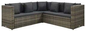 4 pcs conjunto lounge de jardim c/ almofadões vime PE cinzento