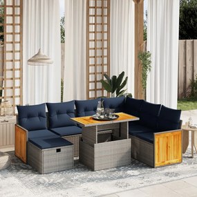 vidaXL 8 pcs conjunto sofás p/ jardim c/ almofadões vime PE cinzento