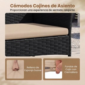 Conjunto de jardim em rattan de 4 peças, com 2 poltronas, sofá de 2 lugares, mesa auxiliar e almofadas de espuma, para alpendre, pátio ou terraço, Pre