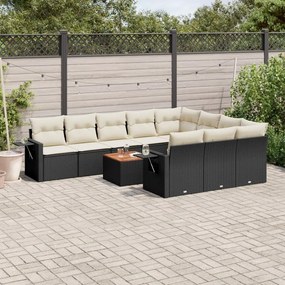 11 pcs conjunto sofás de jardim c/ almofadões vime PE preto