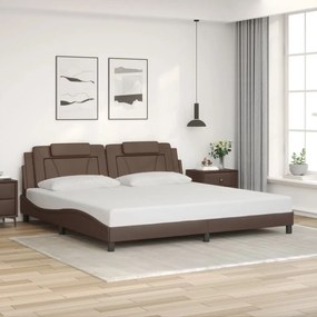 Estrutura cama c/ cabeceira 200x200cm couro artificial castanho