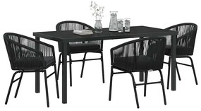 Conjunto de Jantar de Jardim de 5 Peças - Móveis de Rattan Preto