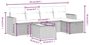 6 pcs conj. sofás jardim com almofadões vime PE cinzento-claro