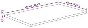 Tampo de mesa c/ borda viva 110x60x2,5 cm mangueira maciça