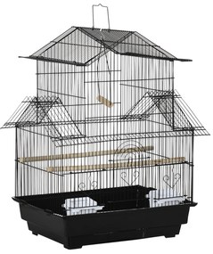 PawHut Gaiola para Pássaros de Metal com Bandeja Amovível 2 Comedouros e Poleiros 50,5x41x63cm Preto