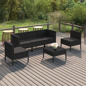 vidaXL 6 pcs conjunto lounge de jardim c/ almofadões vime PE preto