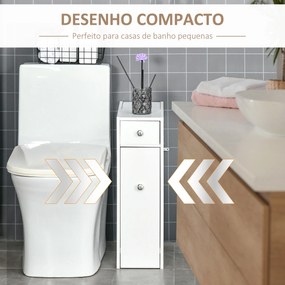 Armário Auxiliar de Casa de Banho Móvel Casa de Banho Estreito com 2 Gavetas e Compartimento Superior com Tampa 17x48x58cm Branco