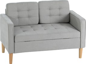 HOMCOM Sofá de 2 Lugares com Espaço de Armazenamento Pés de Madeira Encosto Capitonê 117x62x78 cm Cinzento Claro | Aosom Portugal