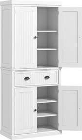 Armário de cozinha tipo aparador com várias opções de arrumação, prateleiras ajustáveis, 4 portas e gaveta grande, 76,2 x 40,2 x 183 cm, branco
