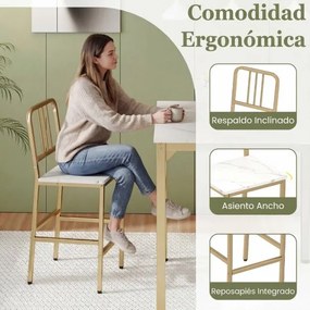 Conjunto de mesa de jantar alta e 4 bancos para 4 pessoas com tampo em imitação de mármore, mesa quadrada moderna branco