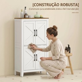 Armário Estreito para Casa de Banho com Portas Estilo Celeiro, 4 Prateleiras Ajustáveis, 60x30x110 cm, Branco