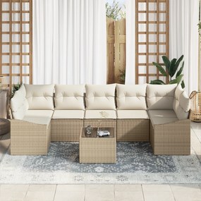 Conjunto de Sofá de Jardim de 8 Peças com Almofadas Bege Polirattan