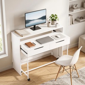 Secretária de Computador, 100 x 37 x 88 cm, Tampo Deslizante Extensível, Branco