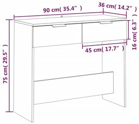 Mesa consola 90x36x75 cm derivados de madeira cinzento sonoma