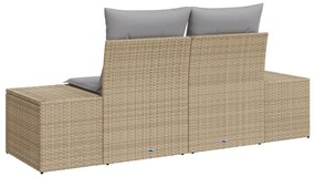 Sofá de Jardim 2 Lugares com Almofadas Bege Rattan Sintético