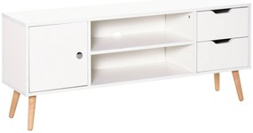 HOMCOM Armário de TV Grande armazenamento com armário prateleiras e gavetas abertas Carga 30 kg 120x28x44 cm Branco