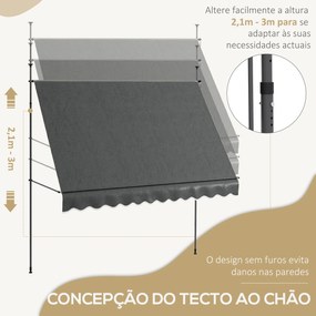 Toldo Manual Retrátil com Manivela 300x120x210-300 cm com Altura Ajustável Impermeável para Jardim Varanda Cinza Escuro