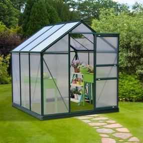 Estufa de Jardim 2x2,m de Policarbonato e Alumínio Estufa com Clarabóia Proteção UV 30 e Base 3,65 m² para Vasos Cultivos de Plantas e Flores Transpar