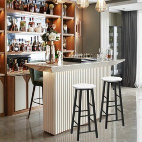 Conjunto de 2 bancos altos de mármore sintético rústico para bar Cadeiras altas com assento redondo para sala de jantar com apoio para os pés para bar