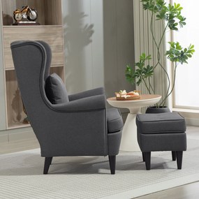 Poltrona com Apoio para Pés Poltrona de Leitura com Encosto Alto Capitonê e Pés de Madeira 75x83x104 cm Cinzento Escuro
