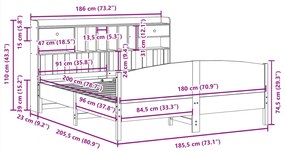 Cama com estante sem colchão 180x200 cm pinho maciço