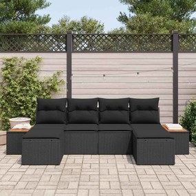 Conjunto de Sofá de Jardim com 6 Peças da e Almofadas de Rattan Preto