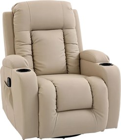 Poltrona de Massagem Reclinável até 145° com 8 Pontos de Massagem por Vibração Função de Aquecimento 82x99x103 cm Creme