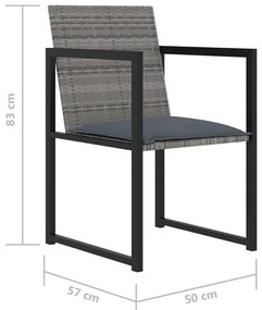 5pcs conjunto de jantar p/ exterior c/ almofadões vime PE cinza