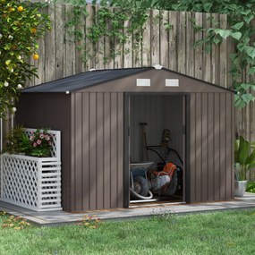 Abrigo de Jardim 277x195x192 cm  Metálico para Armazenamento de Ferramentas com Base de Reforço Incluída Cor Efeito madeira