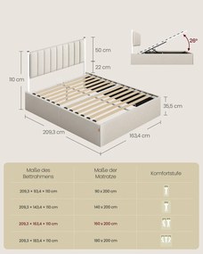 Estrutura de cama 160 x 200 cm (COLCHÃO NÃO INCLUIDO) com arrumação sob a cama; cabeceira em bege cappuccino