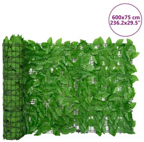 Tela de privacidade p/ varanda c/ folhas 600x75 cm verde