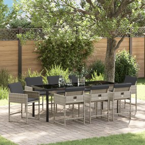 vidaXL Conjunto de Jantar 9 Peças com Almofadas Cinza Claro Rattan PE