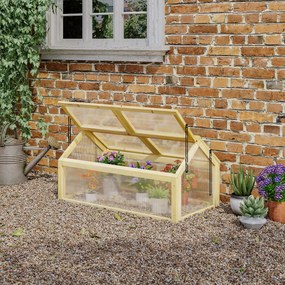 Estufa de Madeira com Painéis de Policarbonato Estufa de Jardim com 4 Janelas Abatíveis para Cultivo de Plantas Terraço Exterior 90x48x49,5cm Transpar