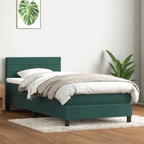 vidaXL Cama com molas/colchão 100x210 cm veludo verde-escuro