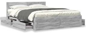 Estrutura de cama c/ cabeceira derivados madeira cinza sonoma