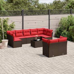 vidaXL 10 pcs conj. sofás jardim com almofadões vime PE castanho