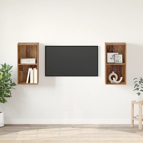 vidaXL Gabinete de TV de Parede 2 pcs Madeira Antiga 37 x 37 x 72 cm