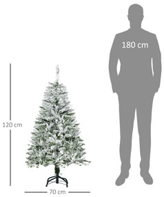 HOMCOM Árvore de Natal Artificial 120cm com Neve Ignífugo com 200 Ramo