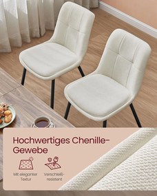 Conjunto de 2 cadeiras de sala de jantar com almofada dupla em branco creme